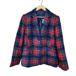 Talbots Classic Shetland Blazer Evening Plaid Blazer Jacket Size 18 Wool Blend N